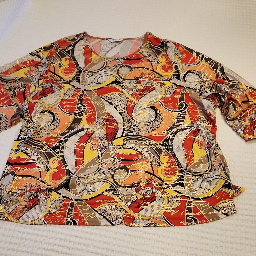 Allison Daley Multicolor Paisley-Print Blouse in Red/Orange, Yellow & Gold